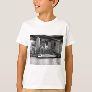 T-shirt skyline de seattle preto e branco