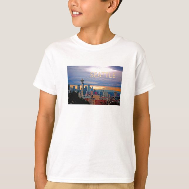 T-shirt Skyline de Seattle Washington no TEXTO SEATTLE do (Frente)