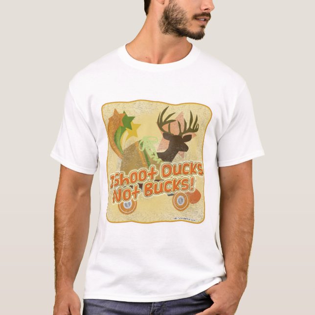 T-shirt Slogan de Cartoon do Shoot Ducks não Bucks (Frente)