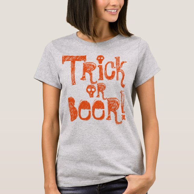 T-shirt Slogan de Halloween de Truque ou Beer Fun (Frente)