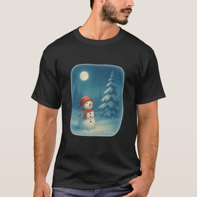 T-Shirt Snowman Under the Moon (Frente)