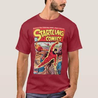T-shirt sobressaltado da história em quadrinhos