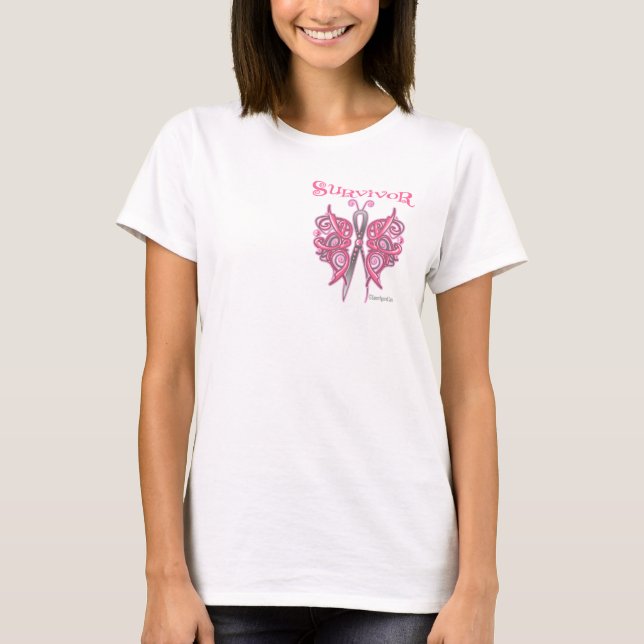 T-shirt Sobrevivente Borboleta Celta - Cancer mamário (Frente)