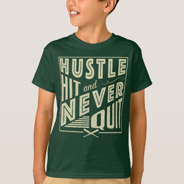 T-shirt Softball Baseball Hustle Hit & Nunca Sair (Frente)