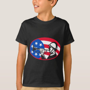 T-shirt Soldado americano com cornetim e bandeira dos