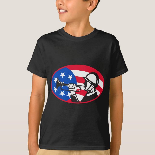 T-shirt Soldado americano com cornetim e bandeira dos (Frente)
