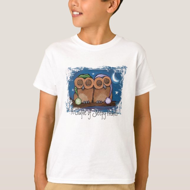 T-shirt sonolento bonito das corujas (Frente)