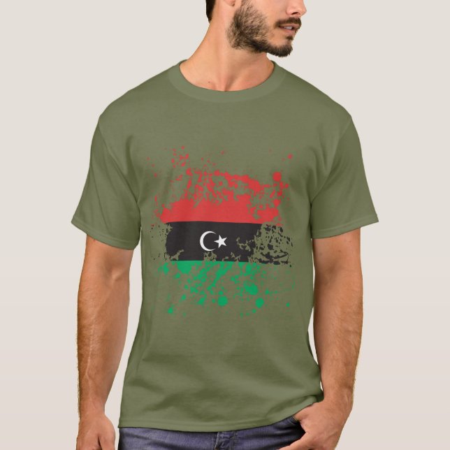 T-shirt Splatter da tinta da bandeira de Líbia (Frente)