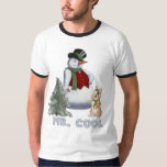 T-shirt Sr. Refrigerar - boneco de neve<br><div class="desc">Seguro e divertimento,  de que está o Sr. Refrigerar. Características de design um boneco de neve com tophat e bastão com seu amigo do coelho. Um design do inverno do divertimento para essa cara legal.</div>