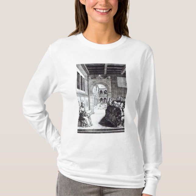T-shirt St. Benedict que Preaching no monastério (Frente)