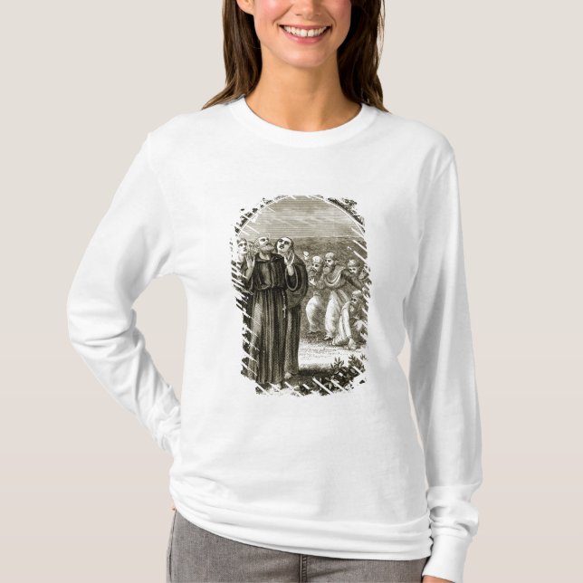 T-shirt St. Columba que chanting, e atacado pelos Druids, (Frente)