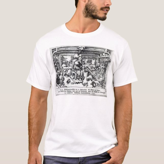 T-shirt St. Eligius como uns ourives em sua oficina (Frente)