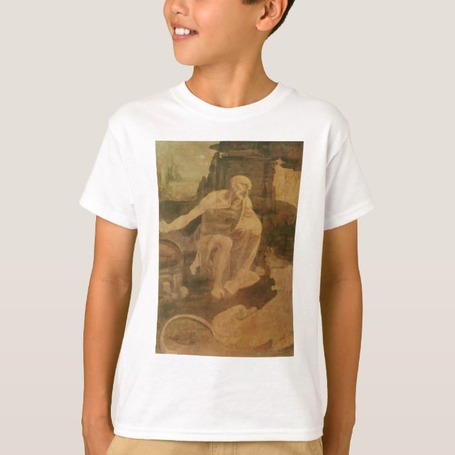 T-shirt St Jerome na região selvagem por Leonardo da Vinci (Frente)