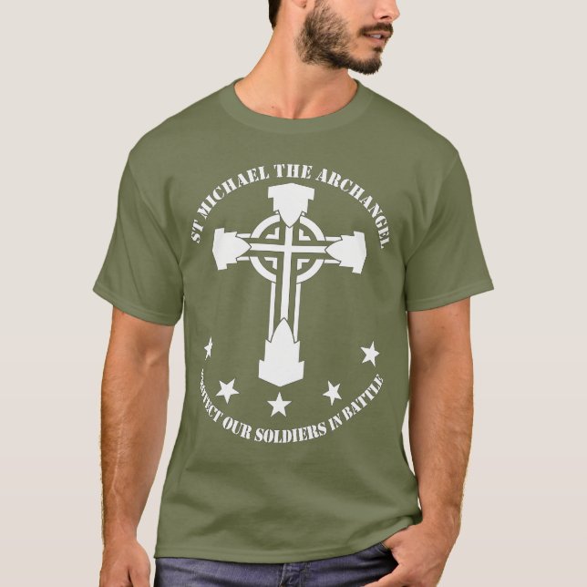 T-shirt St Michael o arcanjo - estêncil branco (Frente)