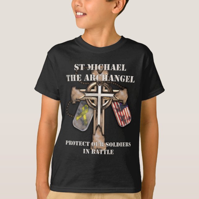 T-shirt St Michael o arcanjo - proteja nossos soldados (Frente)