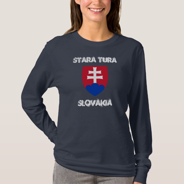 T-shirt Stara Tura, Eslováquia com casaco de armas (Frente)