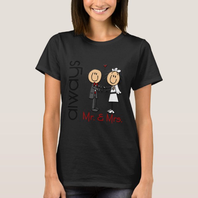 T-shirt Stick Figure Wedding Casal & Sra. Always (Frente)