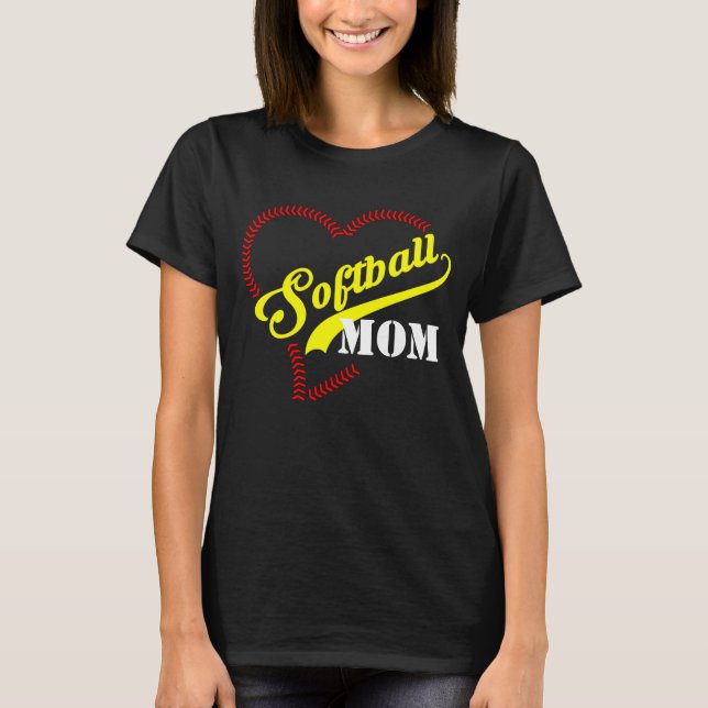 T-shirt Stitch Heart Softball Mãe Mulheres Personalizadas  (Frente)