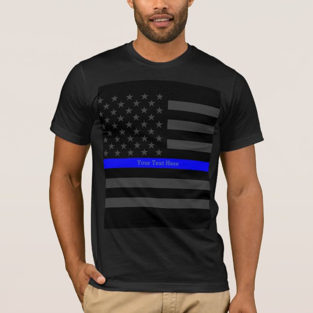 T-shirt Sua forma preta fina da bandeira de Blue Line E.U. (Frente)