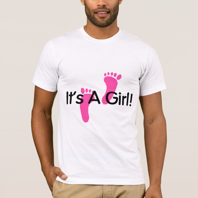 T-shirt Suas pegadas de um rosa da menina (Frente)