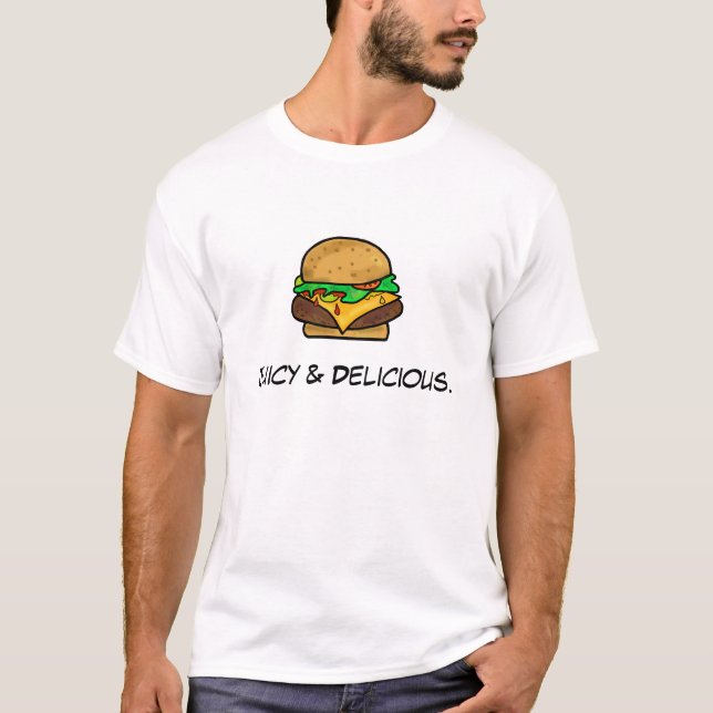 T-shirt suculento & delicioso do cheeseburger (Frente)