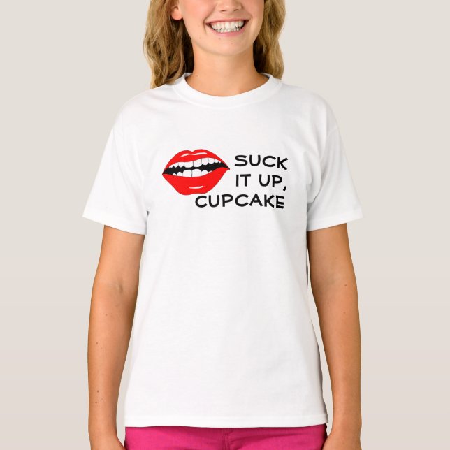 T-shirt Sugue-o acima do cupcake Mouthy (Frente)