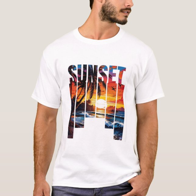 T-Shirt "SUNSET" – Coucher de Soleil Tropical avec (Frente)
