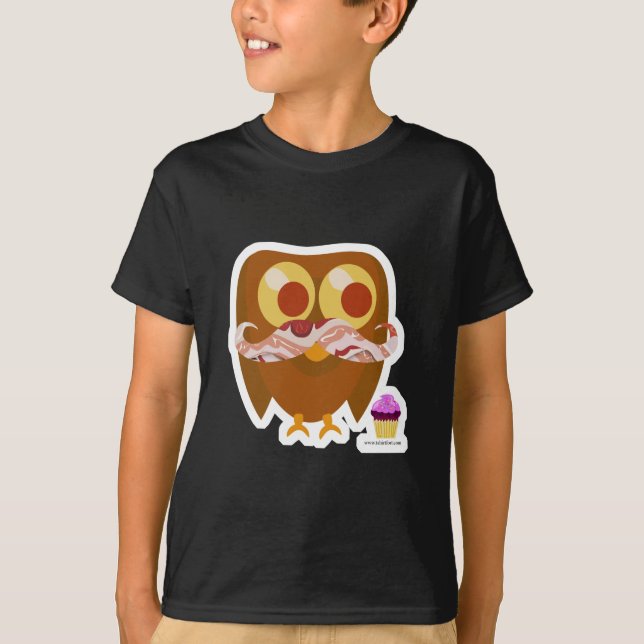 T-shirt Super Trendy Bacon Mustache Owl (Frente)