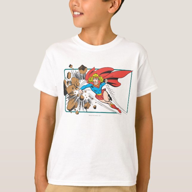 T-shirt Supergirl Destroys Boulder (Frente)