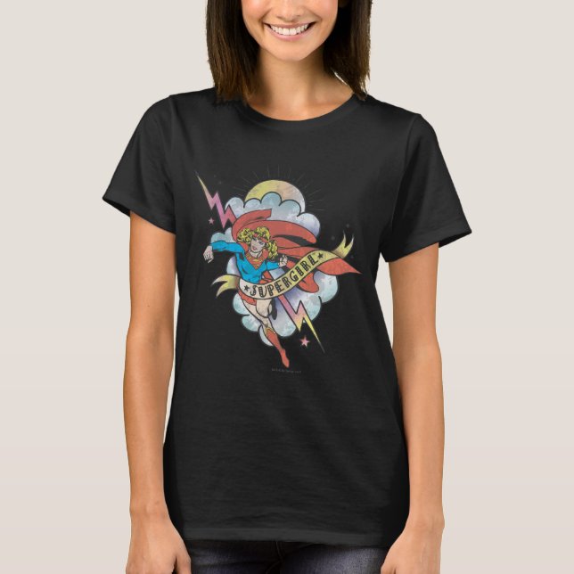 T-shirt Supergirl Voando Relâmpago Tatuagem (Frente)