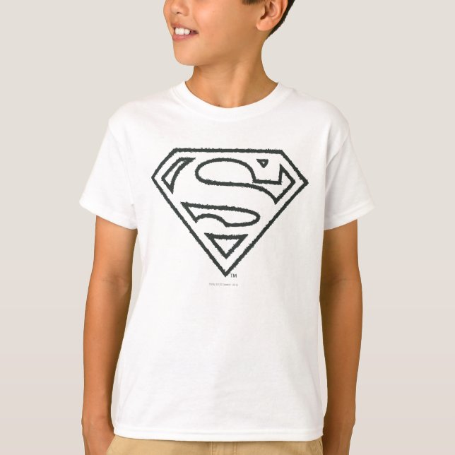 T-shirt Superman S-Shield | Logótipo Grunge Black Outline (Frente)