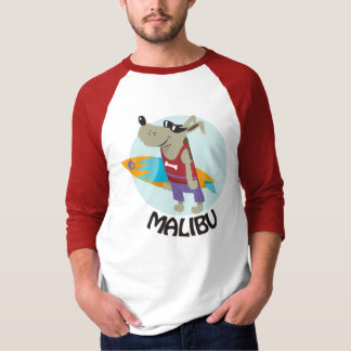 t-shirt surfando malibu do cão