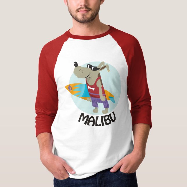 t-shirt surfando malibu do cão (Frente)