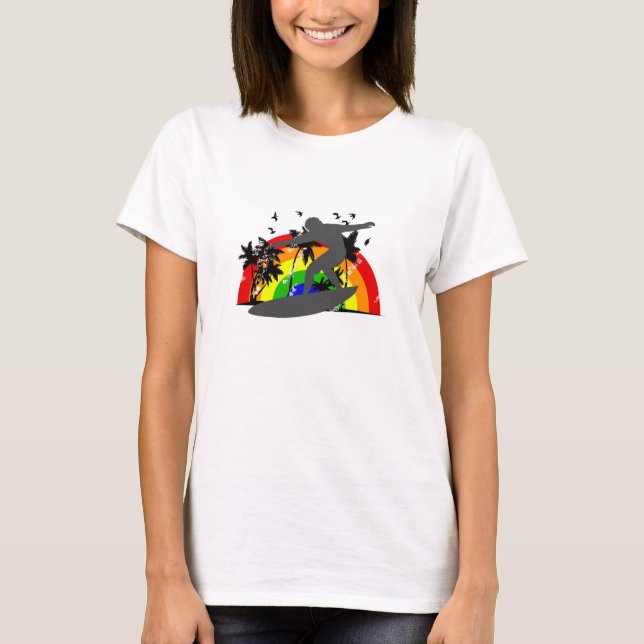 T-shirt Surfer com Rainbow (Frente)