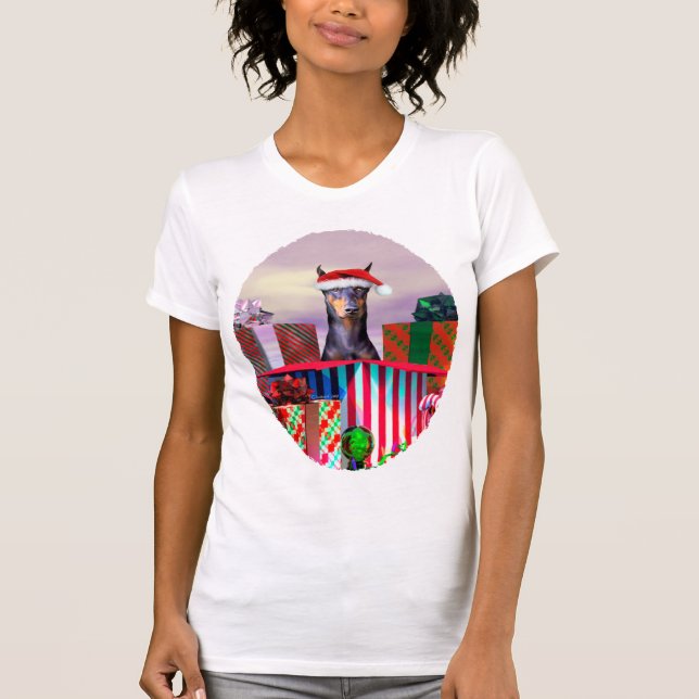 T-shirt Surpresa de Natal Doberman (Frente)