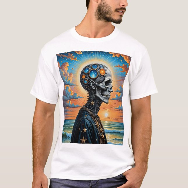 T-Shirt Surreal Cosmic Skull - Galáxia Futurística (Frente)