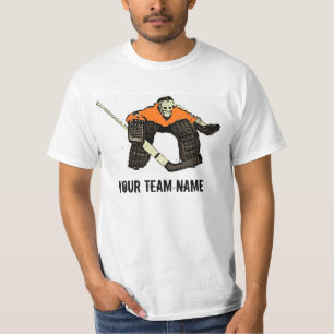 T-shirt T alaranjado customizável do valor do goalie do