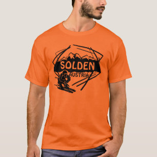 T-shirt T alaranjado da arte do esqui das caras de Solden
