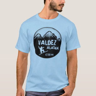 T-shirt T azul da arte do snowboard das caras de Valdez