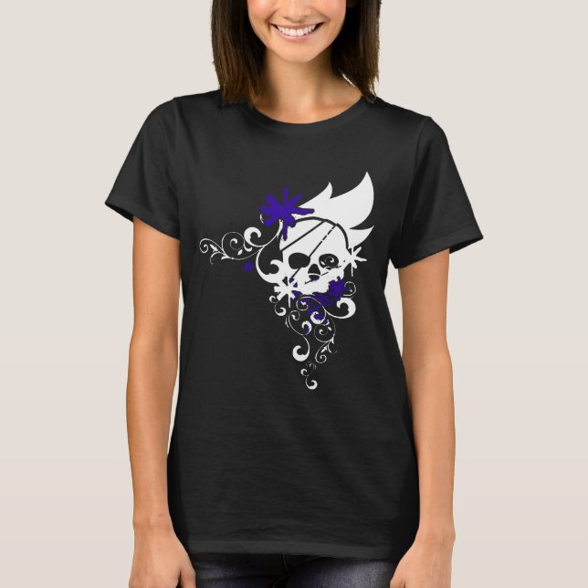 T-shirt T branco do crânio do Grunge (roxo) (Frente)