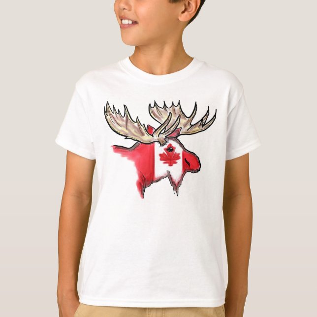 T-shirt T canadense dos alces dos meninos da bandeira de (Frente)