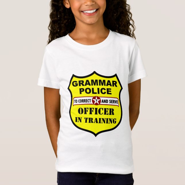 T-shirt T customizável dos miúdos da polícia da gramática (Frente)