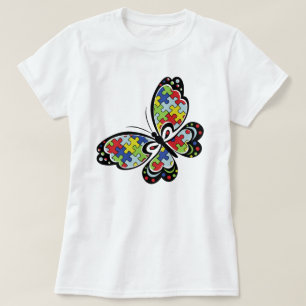 T-shirt T da borboleta da consciência do autismo