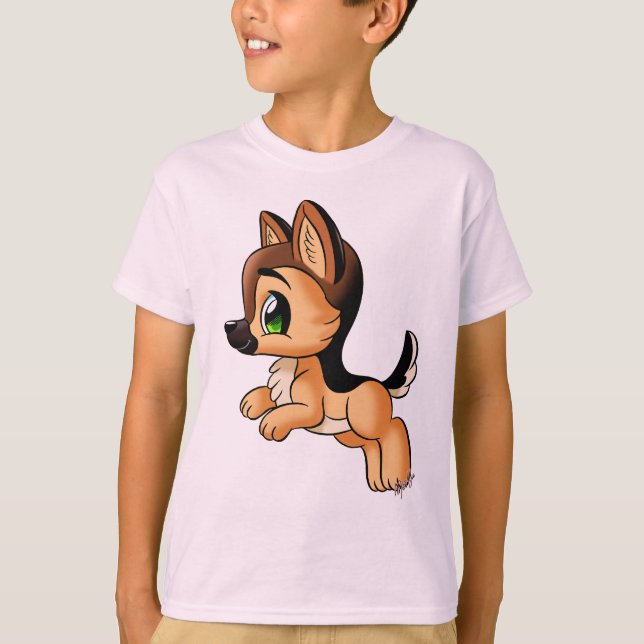 T-shirt T de Longsleeve do cão de german shepherd do miúdo (Frente)