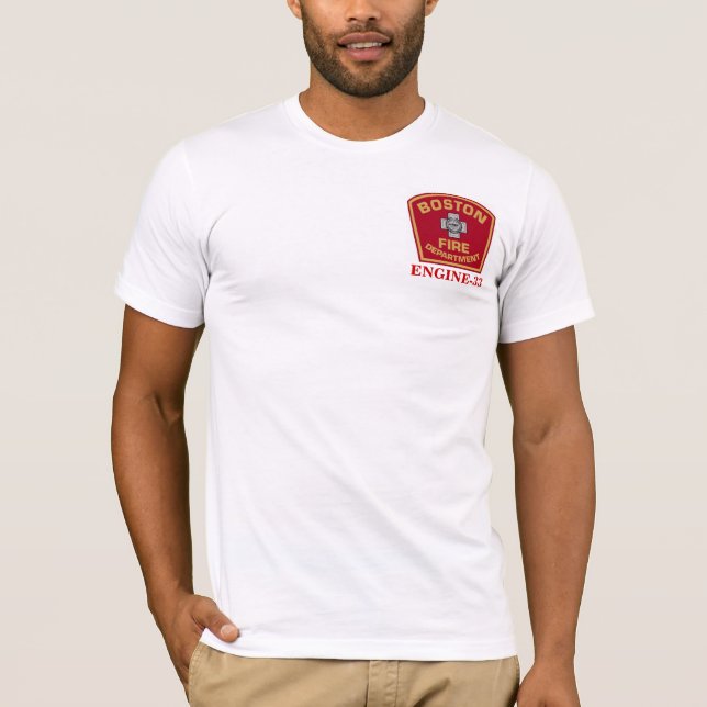 T-shirt T do branco do fogo Engine-33 de Boston (Frente)