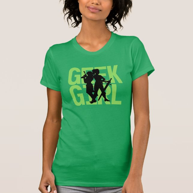 T-shirt T do verde da menina do geek (Frente)
