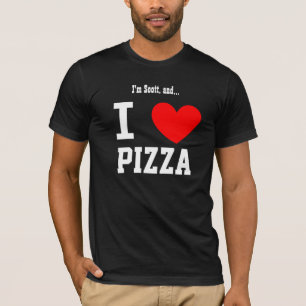 T-shirt T engraçado da pizza do amor de I com nome feito