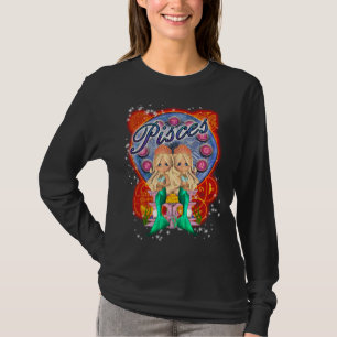 T-shirt T longo da Capa dos peixes, com sereias bonitos