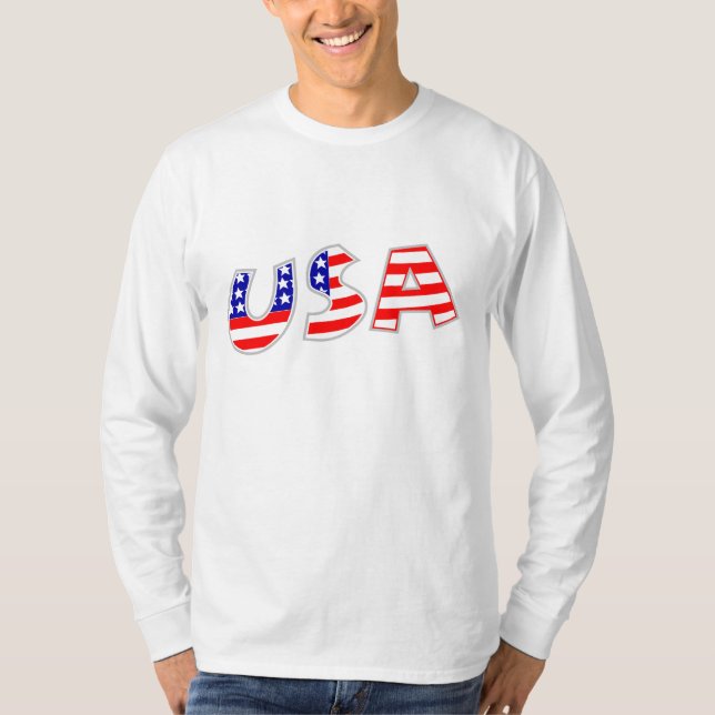 T-shirt T longo star spangled patriótico da Capa dos EUA (Frente)