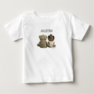 T-shirt T personalizado do bebê do vaqueiro e do urso de